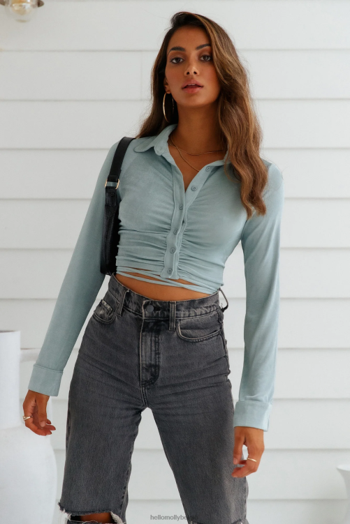 kleding Hello Molly iedereen zegt dat ik van je hou crop top salie XR2L8428
