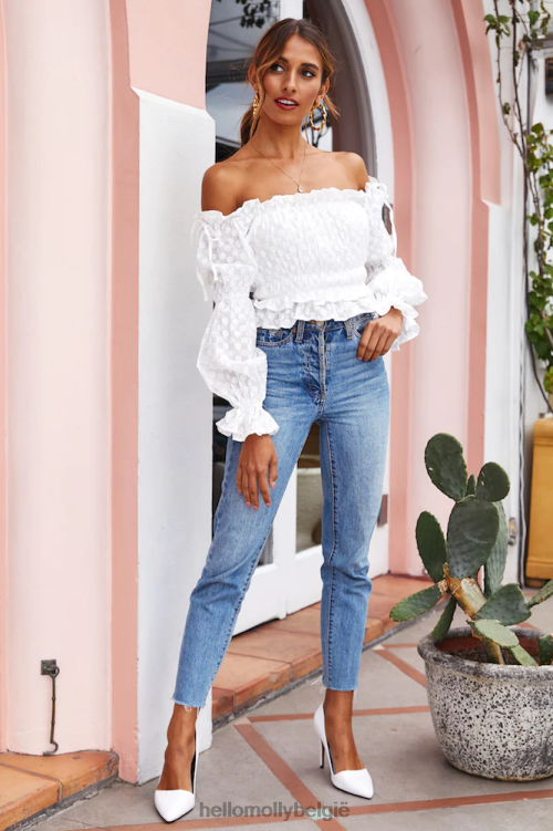 kleding Hello Molly over de weg crop top wit XR2L8097
