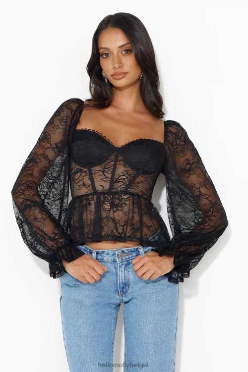 kleding Hello Molly romantic story kanten crop top zwart XR2L7966