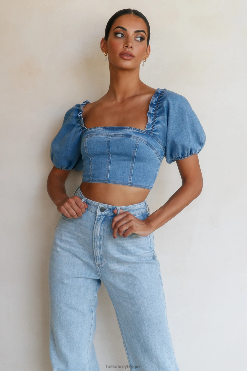 kleding Hello Molly stap terug crop blauw XR2L8396