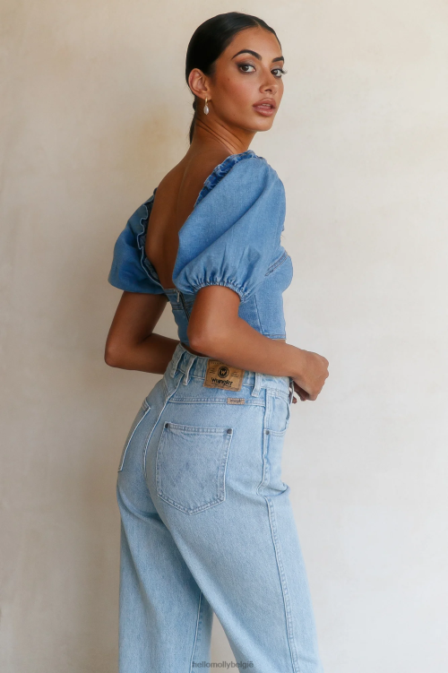 kleding Hello Molly stap terug crop blauw XR2L8396